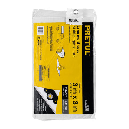 Lona Impermeable Polietileno 3x3m Blanca 110g/m² PRETUL LP-33B - Protección Exterior Reforzada con Ojillos