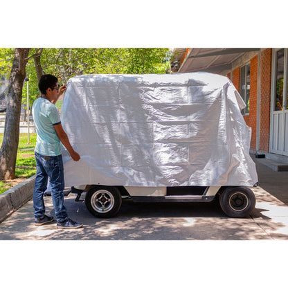 Lona Impermeable PRETUL 3x4m Blanca - Protección Total para Autos, Muebles y Patios - Polietileno Reforzado 110g/m² con Ojillos de Aluminio - LP-34B