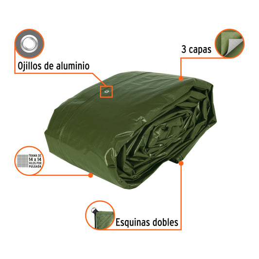 Lona Uso Rudo 12x17m Verde Olivo TRUPER EXPERT - Protección Impermeable UV Resistente para Construcción y Climas Extremos - 240g/m² Polietileno Reforzado