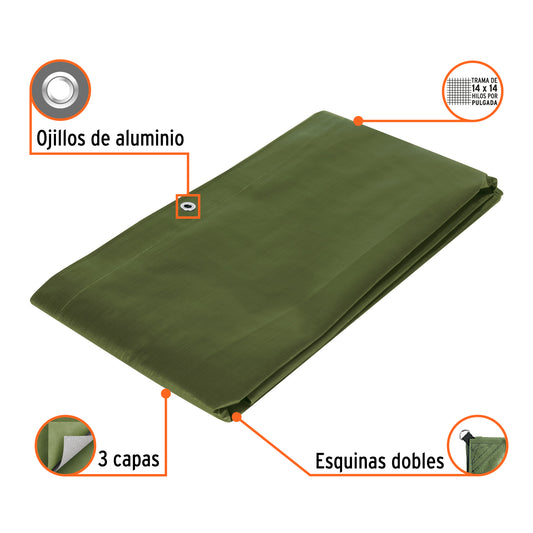 Lona Impermeable Uso Rudo 2x3m Verde Olivo TRUPER EXPERT - Solución Profesional Contra Intemperie y Protección UV - Polietileno 240g/m² con Refuerzo Anti-Desgarre