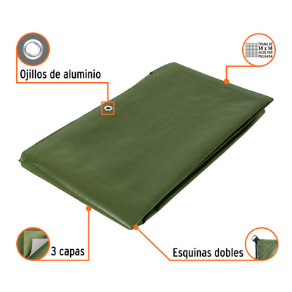 Lona Impermeable Uso Rudo 3x4m Verde Olivo TRUPER EXPERT - Protección UV Reforzada para Construcción y Exteriores