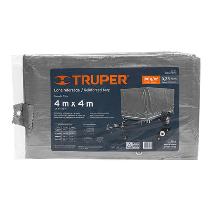 Lona de Polietileno Reforzada TRUPER 4x4m Gris 180g/m² - Protección Impermeable UV Resistente para Construcción, Jardinería y Cubiertas Exteriores - Modelo LT-44