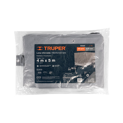 Lona Polietileno Reforzada 4x5m Gris 180g/m² Anti-UV Resistente Rasgaduras - TRUPER LT-45
