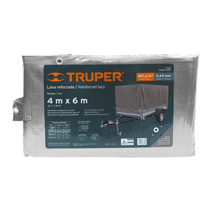Lona Reforzada Polietileno 4x6m Gris 180g/m² TRUPER - Protección UV Resistente Rasgaduras Antimoho