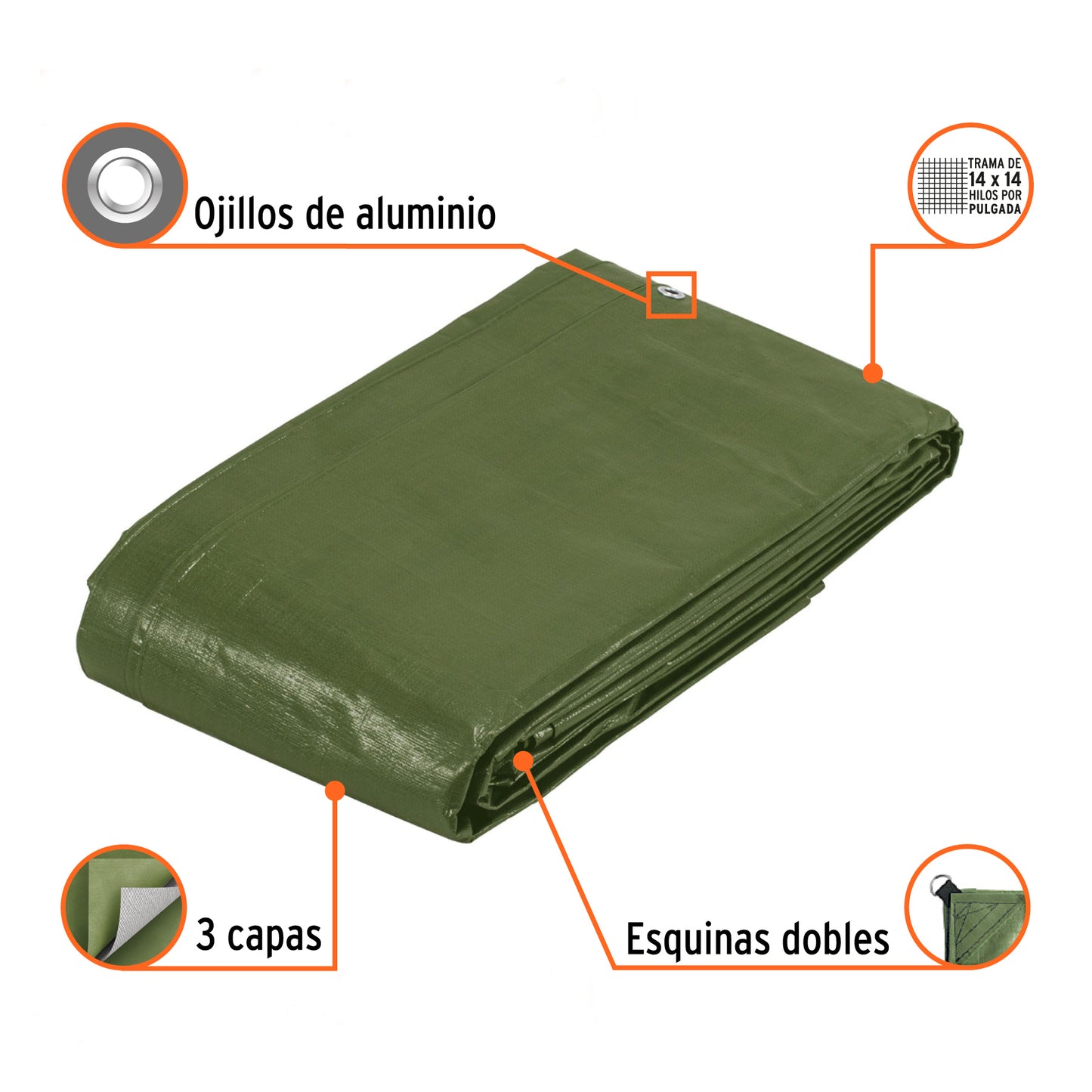 Lona Impermeable Uso Rudo 5x6m Verde Olivo TRUPER EXPERT - Protección UV Resistente Intemperie