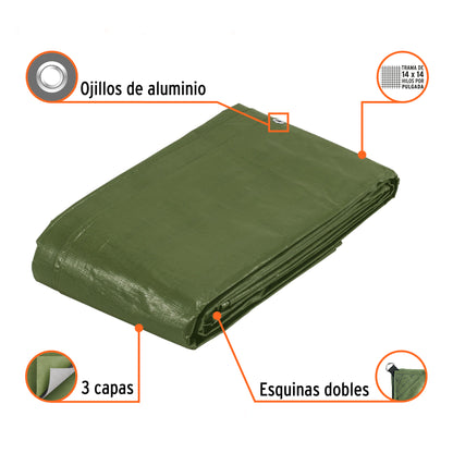 Lona Impermeable Uso Rudo 5x6m Verde Olivo TRUPER EXPERT - Protección UV Resistente Intemperie
