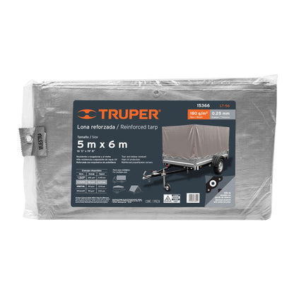 Lona de Polietileno Reforzada TRUPER 5x6m Gris 180g/m² - Protección UV Resistente a Rasgaduras y Moho para Exteriores
