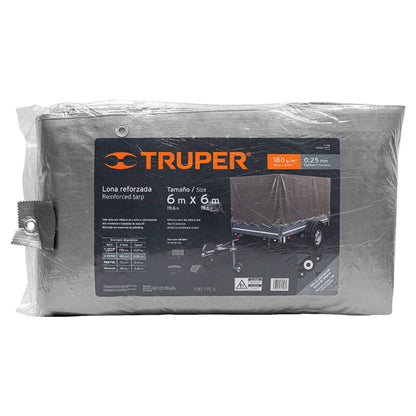 Lona Impermeable Reforzada 6x6m TRUPER LT-66 - Protección UV Resistente Rasgaduras Gris 180g/m2