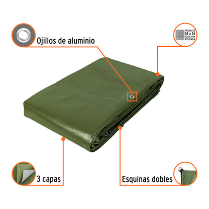 Lona Uso Rudo 6x9m Verde Olivo TRUPER EXPERT - Protección Impermeable UV Resistente para Construcción y Exteriores