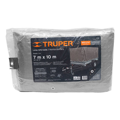 Lona Polietileno Reforzada 7x10m TRUPER LT-710 - Protección UV Resistente Rasgaduras Gris 180g/m2