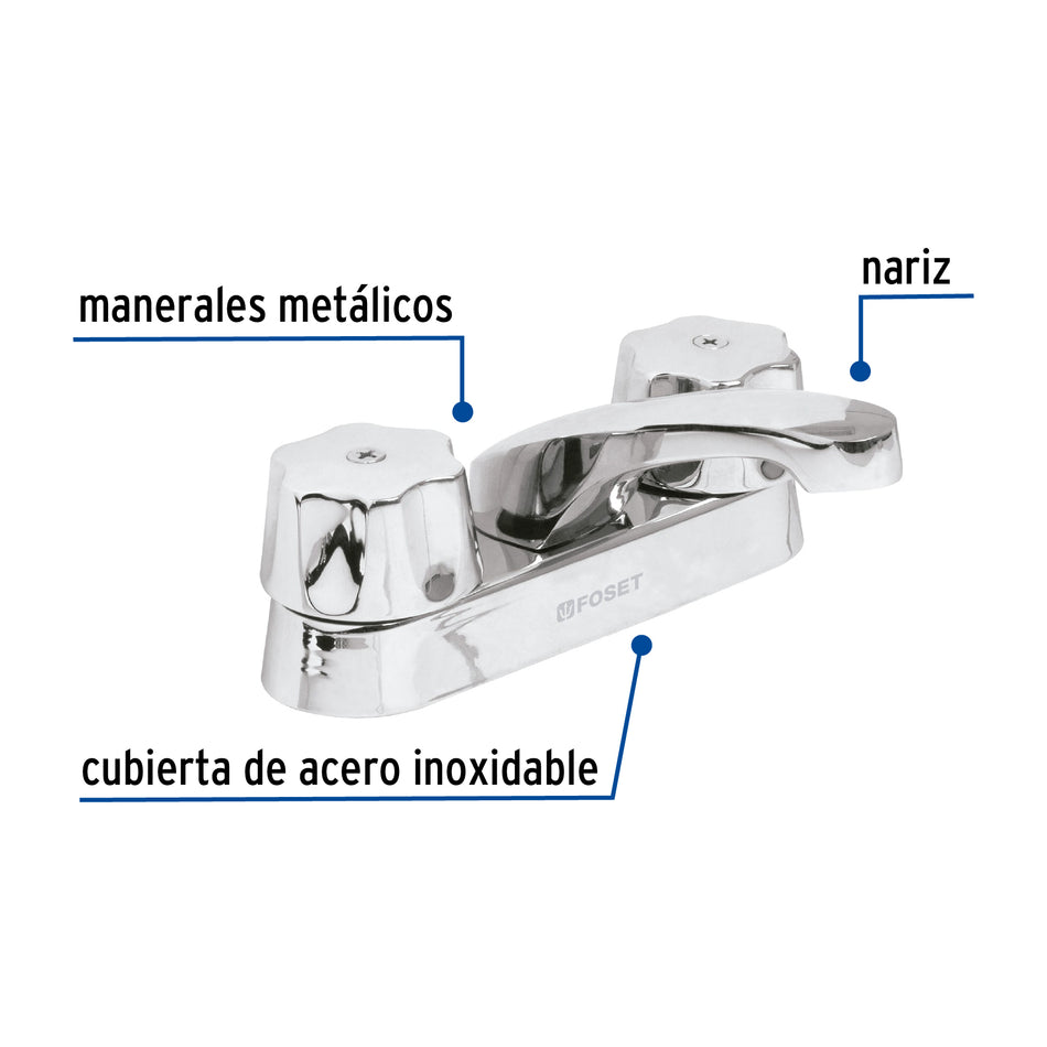 Mezcladora, llave 4" para lavabo, nariz larga, cartucho cerámico