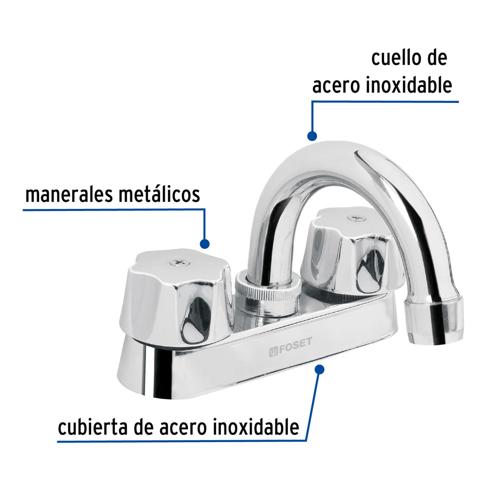 Mezcladora, Llave 4" para lavabo, cuello curvo, cartucho cerámico