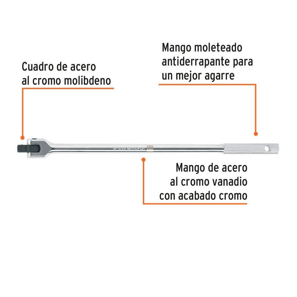 Mango cuadro 1/2" articulado, largo 17", Truper, Mecanico, Talachero,