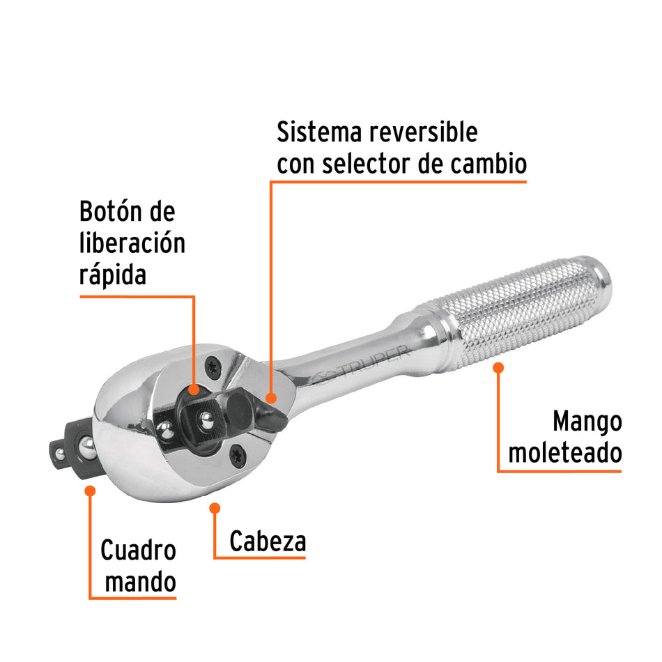 Matraca triple cuadros 1/4", 3/8" y 1/2", Truper