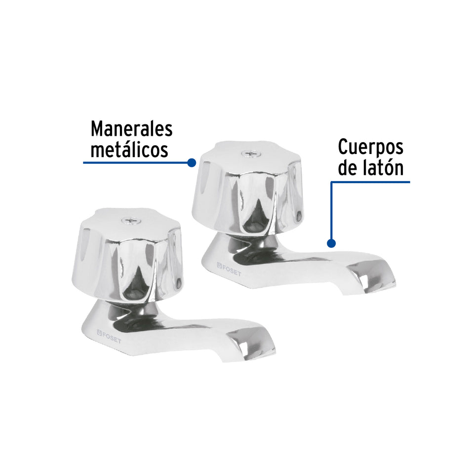 Juego 2 llaves individuales para lavabo, manerales metálicos