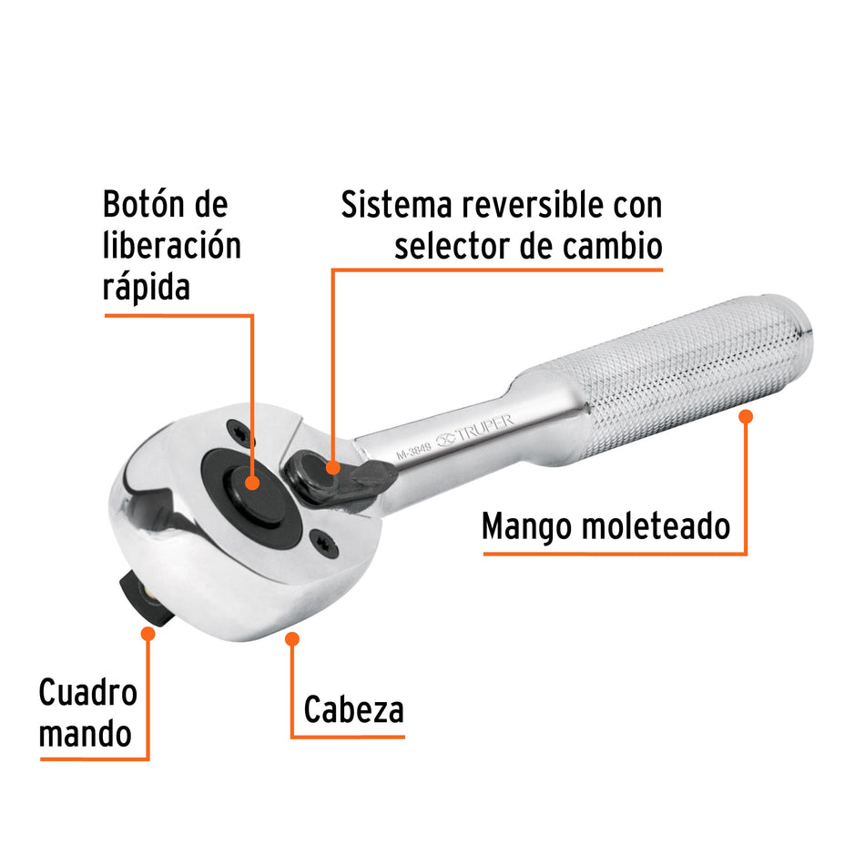 Matraca cuadro 3/8" cabeza de pera de liberación rápida