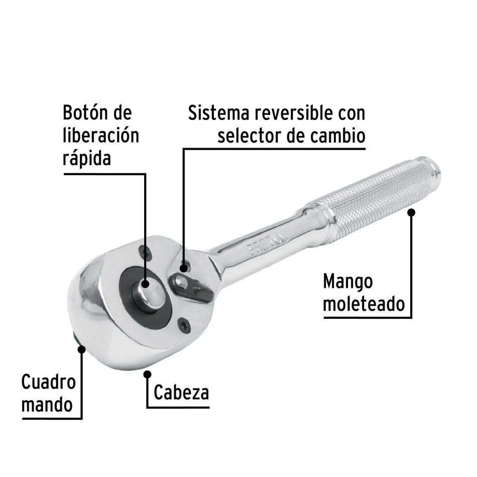 Matraca cuadro 3/8" cabeza de pera liberación rápida, Pretul