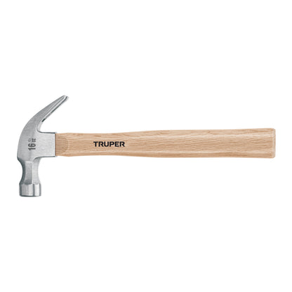 Martillo TRUPER 16 oz Uña Curva Mango Madera - Solución Profesional para Clavar y Extraer Clavos - Cabeza Acero Pulido MA-16