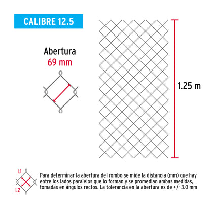 Malla Ciclónica Galvanizada Cal.12.5 - Rollo 1.25x20m para Cercado Industrial, Residencial y Delimitación de Perímetros
