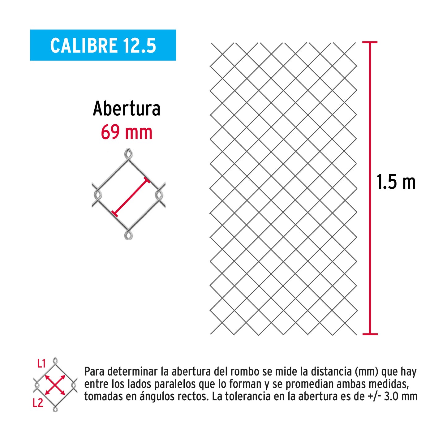 Malla Ciclónica Galvanizada Cal.12.5 - Rollo 1.5x20m para Cercado Industrial, Residencial y Delimitación de Perímetros