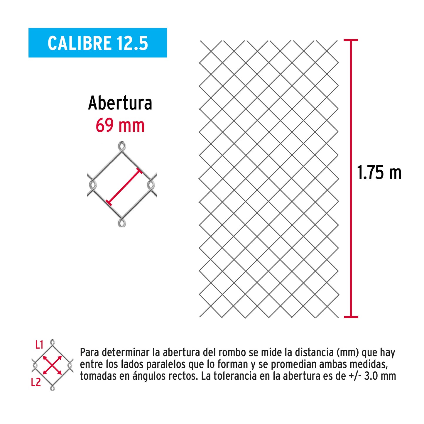 Malla Ciclónica Galvanizada Cal.12.5 - Rollo 1.75x20m para Cercado Industrial, Residencial y Delimitación de Perímetros