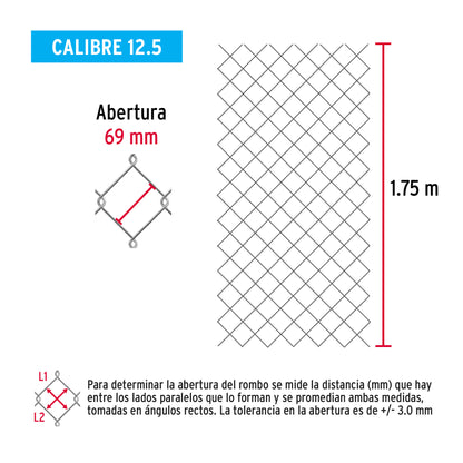 Malla Ciclónica Galvanizada Cal.12.5 - Rollo 1.75x20m para Cercado Industrial, Residencial y Delimitación de Perímetros