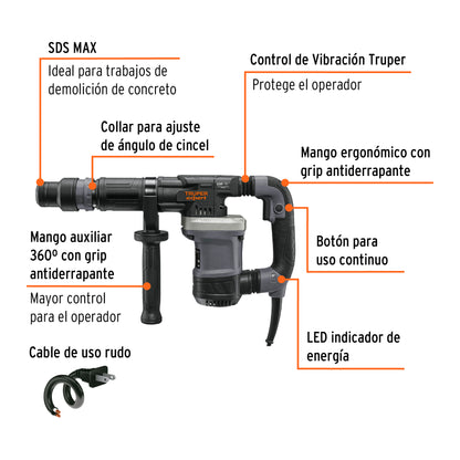 Martillo demoledor SDS Max 6kg, 14J, 1200W, TRUPER EXPERT