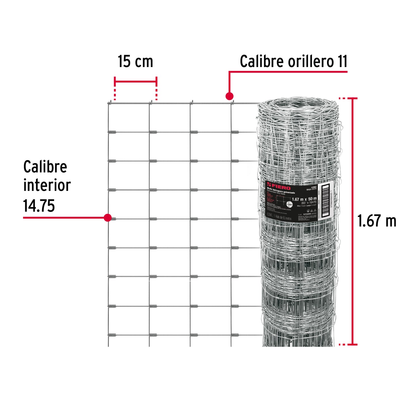 Protección Profesional para Ganado Ovino - Malla Borreguera 1.67x50m Galvanizada TRUPER