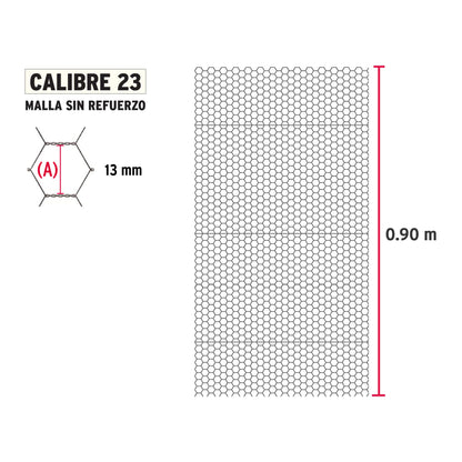 Tela de Pollo Galvanizada Cal.23 - Rollo 0.90x45m para Cercado y Protección de Perímetros