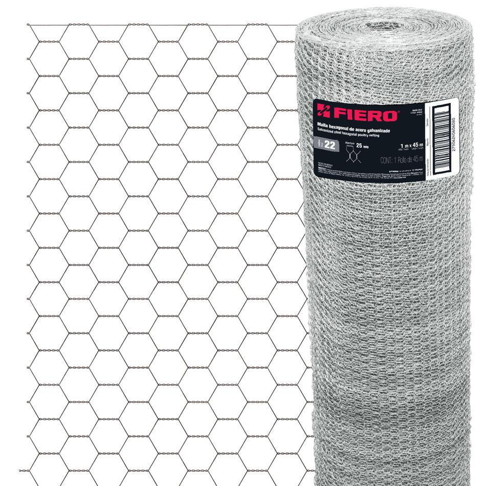 Rollo 45 m x 1 m malla hexagonal calibre 22 abertura 25 mm, Albañileria, Jardineria, Corrales