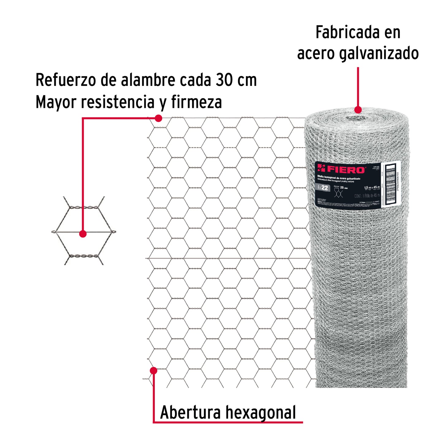 Tela de Pollo Galvanizada Cal.22 - Rollo 1.5x45m para Cercado, Corrales y Protección de Áreas Grandes
