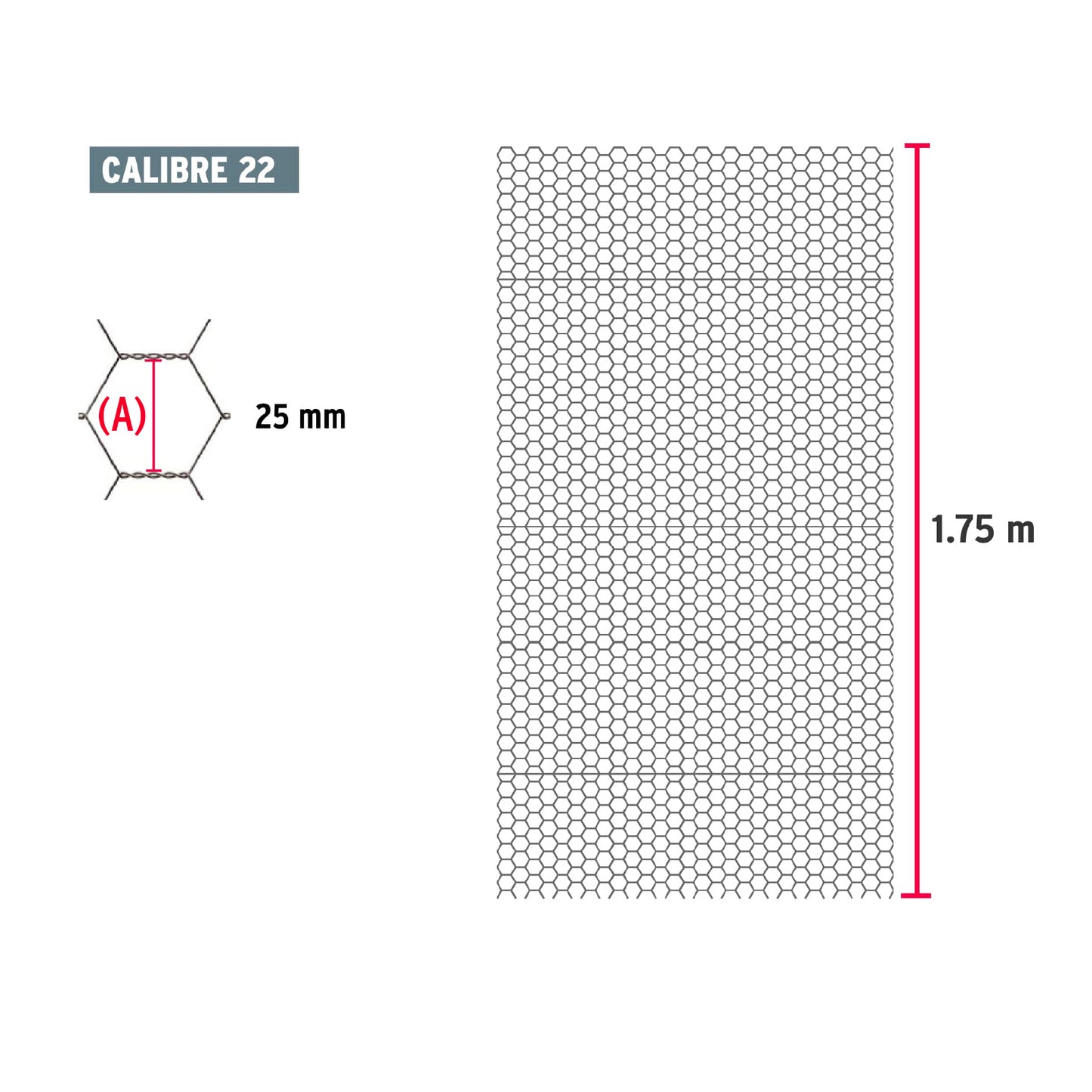 Tela de Pollo Galvanizada Cal.22 - Rollo 1.75x45m para Cercado, Corrales y Protección de Áreas Extensas