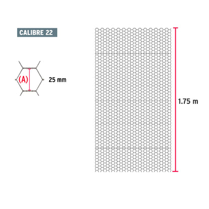 Tela de Pollo Galvanizada Cal.22 - Rollo 1.75x45m para Cercado, Corrales y Protección de Áreas Extensas