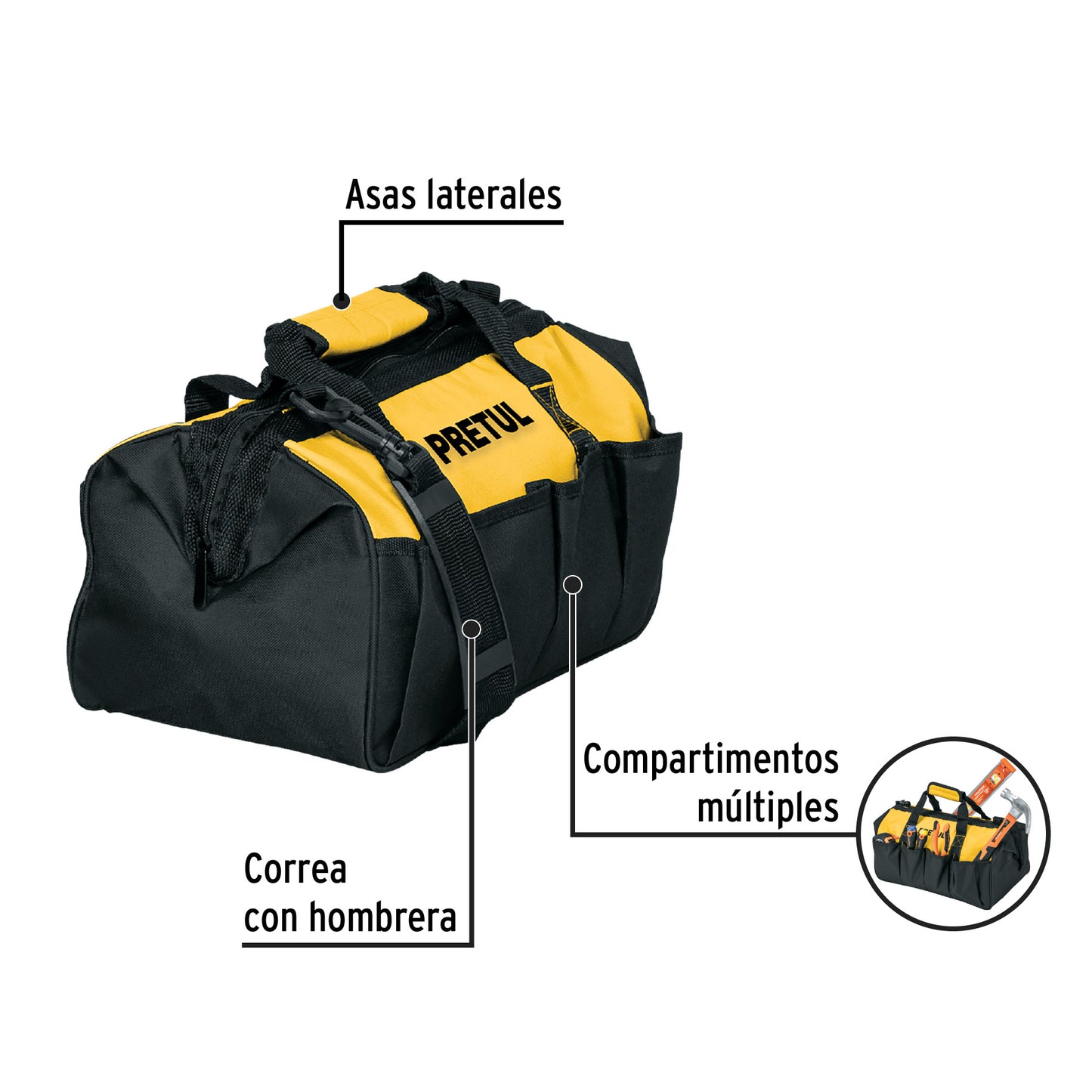 Maletín Portaherramientas Profesional 14 Pulgadas PRETUL - Organiza y Transporta Herramientas con Múltiples Compartimentos