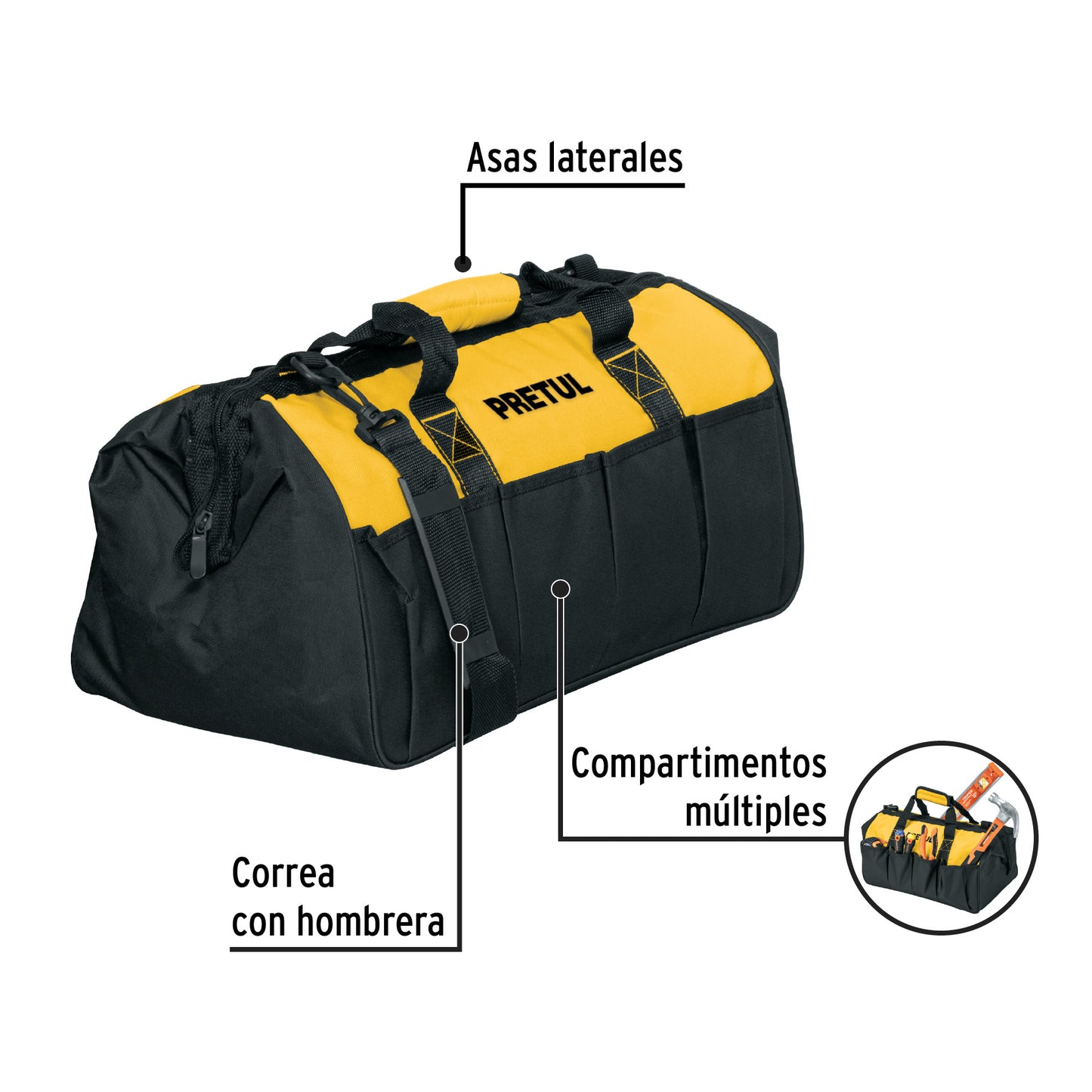Maletín Portaherramientas 18 Pulgadas Pretul MALE-18P - Organizador Profesional con Múltiples Compartimentos y Correa Ajustable