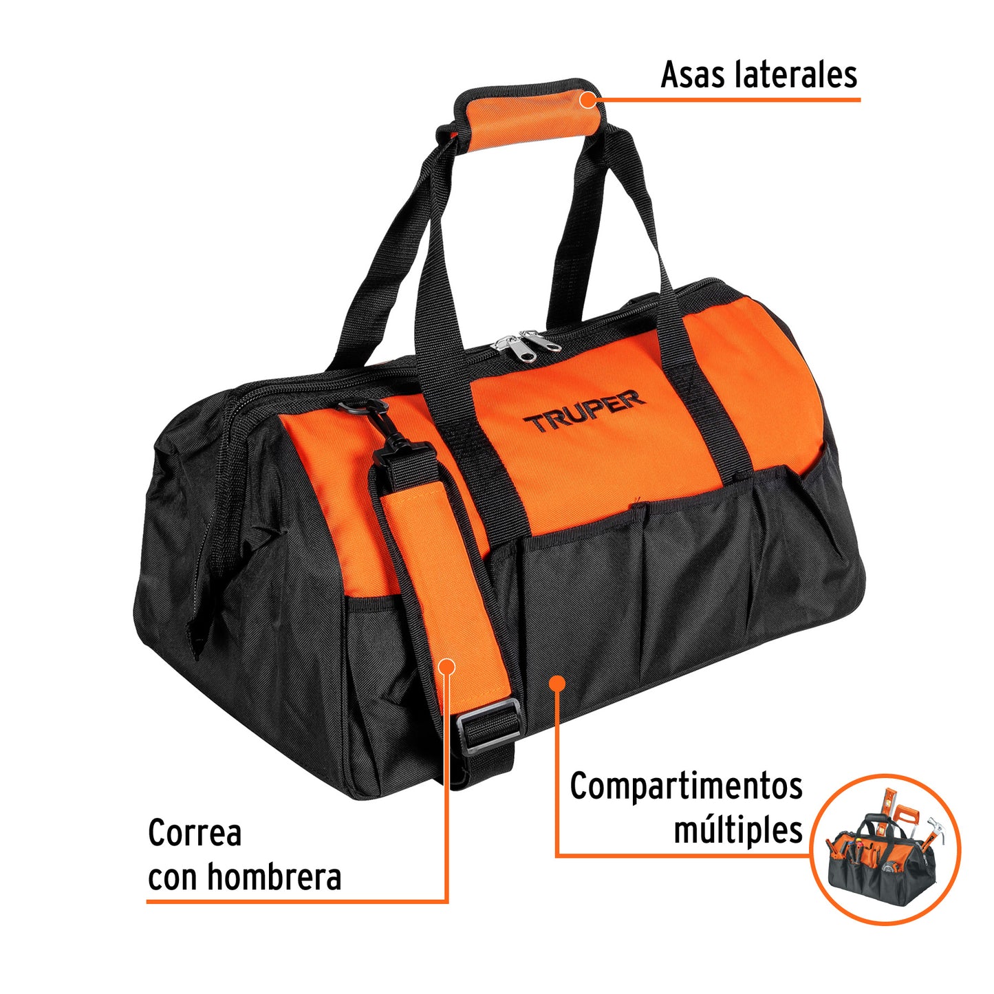 Maleta Portaherramientas Truper 20 Pulgadas MALE-20 - Organización Profesional con Múltiples Compartimentos - Poliéster 300D Resistente para Técnicos y Profesionales