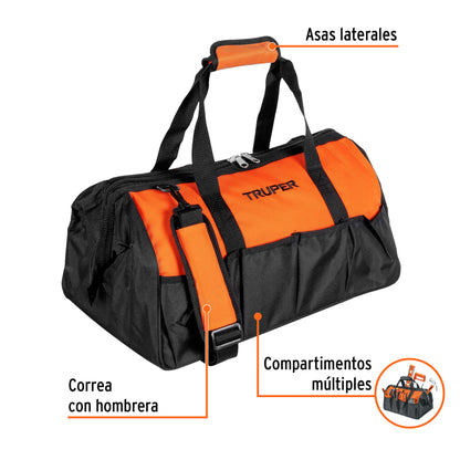 Maleta Portaherramientas Truper 20 Pulgadas MALE-20 - Organización Profesional con Múltiples Compartimentos - Poliéster 300D Resistente para Técnicos y Profesionales