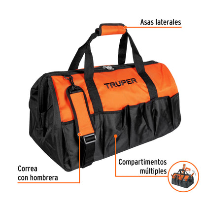 Maleta Portaherramientas Truper 22 Pulgadas - Poliéster 300D Uso Rudo con Compartimentos Organizadores - Solución Profesional para Transporte y Organización de Herramientas - MALE-22