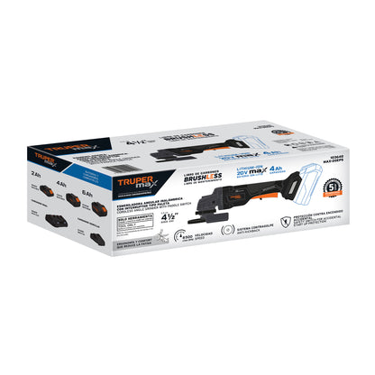 Esmeriladora Inalámbrica 4.5 Pulgadas 20V Brushless MAX-20EPS - Motor Sin Carbones para Corte Profesional de Acero, Ladrillo y Piedra - Mango Ajustable y Sistema Anti-Contragolpe