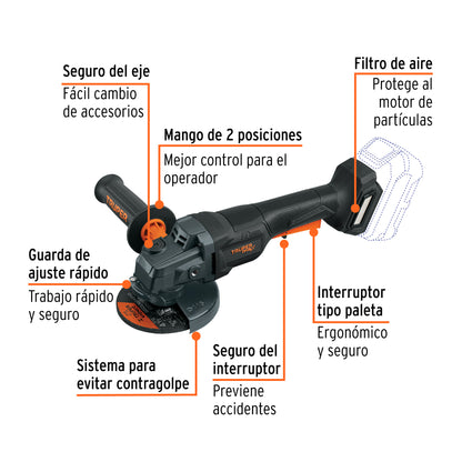 Esmeriladora Inalámbrica 4.5 Pulgadas 20V Brushless MAX-20EPS - Motor Sin Carbones para Corte Profesional de Acero, Ladrillo y Piedra - Mango Ajustable y Sistema Anti-Contragolpe