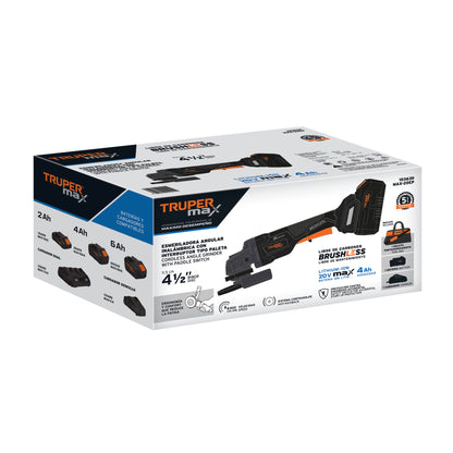 Esmeriladora Inalámbrica 4.5 Pulgadas 20V Brushless MAX-20EP - Motor Sin Carbones para Corte y Esmerilado Profesional de Acero, Ladrillo y Piedra - Incluye Batería 4Ah y Sistema Anti-Contragolpe