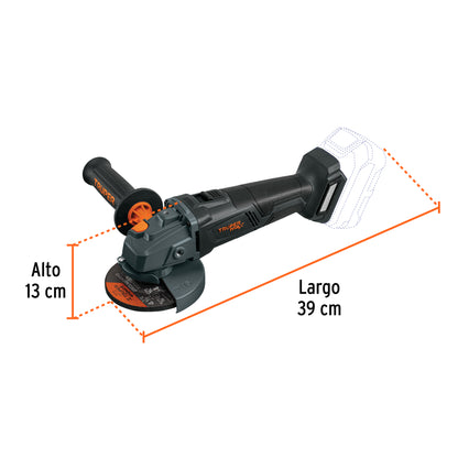 Esmeriladora Angular 4.5 Pulgadas 20V Brushless TRUPER MAX-20ES - Motor Sin Carbones para Cortar y Esmerilar Acero, Ladrillo, Azulejo y Piedra - Herramienta Profesional Inalámbrica