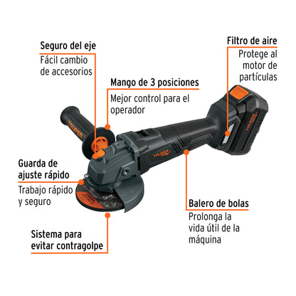 Esmeriladora Inalámbrica 4.5 Pulgadas 20V MAX-20E Brushless - Corta y Esmerilar Acero, Ladrillo, Azulejo - Motor Sin Carbones, Batería 4Ah Incluida - Herramienta Profesional