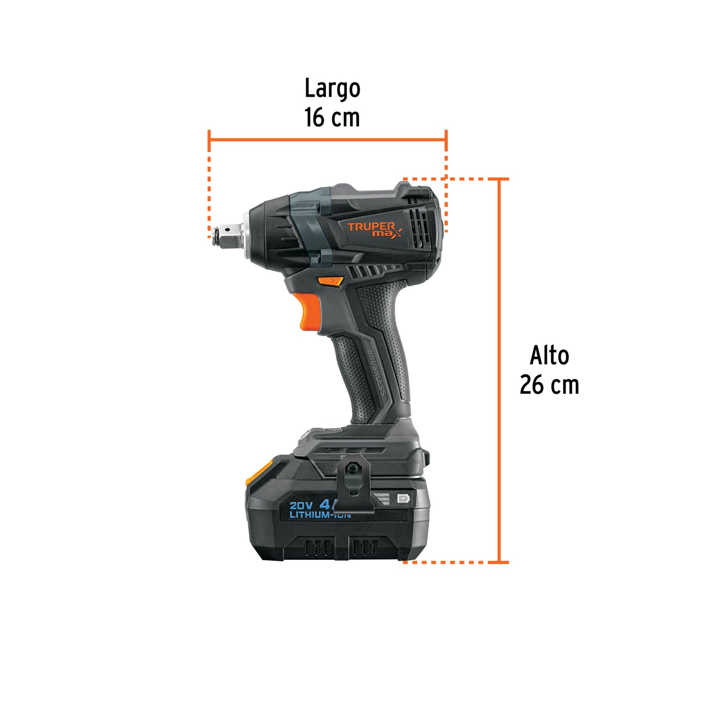 Llave de Impacto Inalámbrica 1/2" 20V MAX-20L Truper - 155 lb/ft Motor Brushless con Batería 4Ah - Solución Profesional para Tornillos de Alta Resistencia