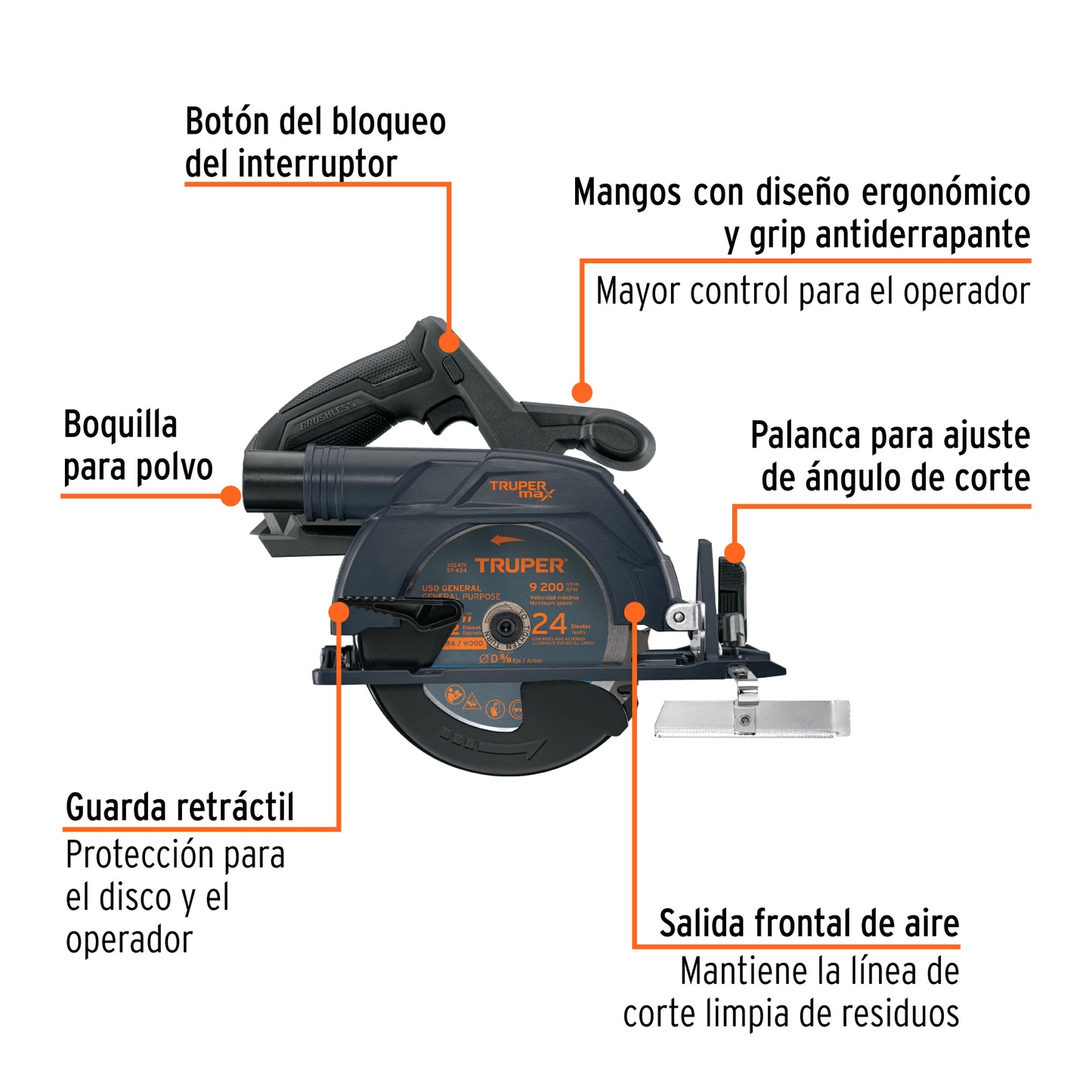 Sierra Circular 6-1/2" 20V Brushless TRUPER MAX-20SCS - Cortes Precisos Sin Mantenimiento para Carpintería Profesional