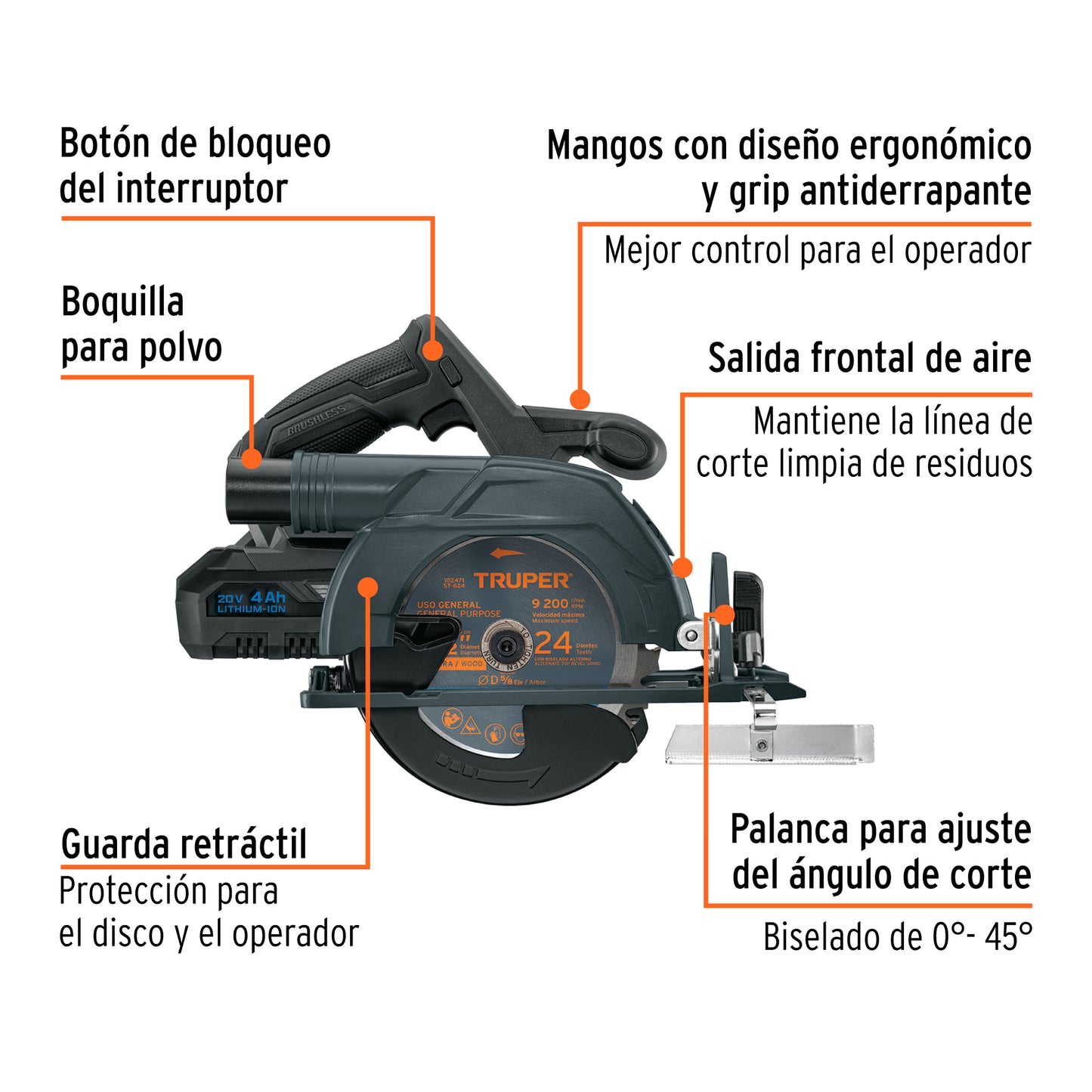 Sierra Circular Inalámbrica 6-1/2" 20V MAX-20SC Motor Brushless - Cortes Precisos Sin Cables Para Carpintería y Construcción