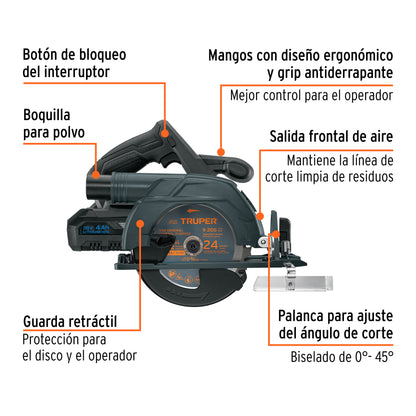 Sierra Circular Inalámbrica 6-1/2" 20V MAX-20SC Motor Brushless - Cortes Precisos Sin Cables Para Carpintería y Construcción