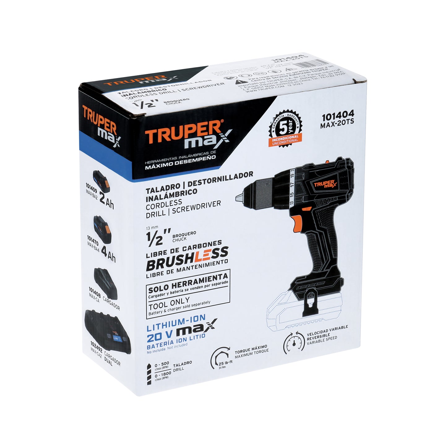 Taladro Inalámbrico 20V Brushless MAX-20TS - Motor Sin Carbones, 2 Velocidades, 21 Niveles Torque - Solución Profesional para Perforación Precisa