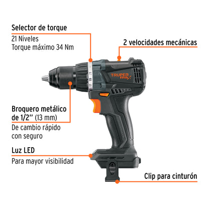 Taladro Inalámbrico 20V Brushless MAX-20TS - Motor Sin Carbones, 2 Velocidades, 21 Niveles Torque - Solución Profesional para Perforación Precisa
