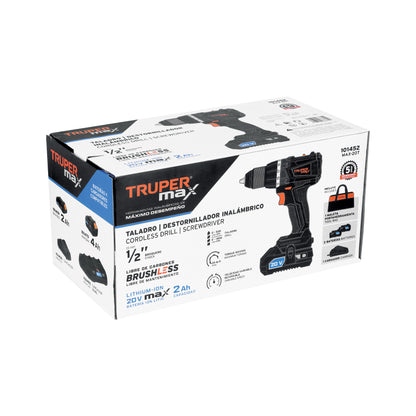 Taladro Inalámbrico Profesional 20V MAX-20T Brushless - 2 Baterías 2Ah - Solución Completa para Perforación Eficiente - TRUPER®